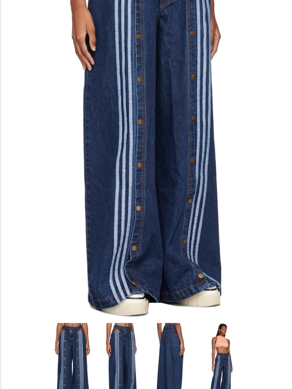 Wide Leg adidas ivy park Button-Front Stripe Denim Jeans - Blue